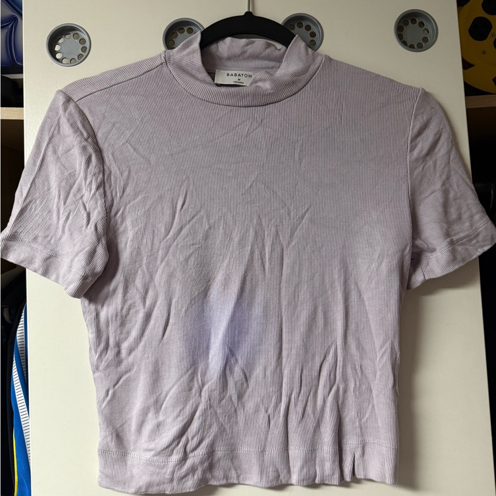Babaton Purple Crew Neck Cropped Tee